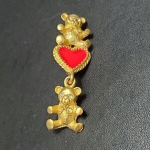 Vintage Oops A Daisy gold tone bear pair brooch